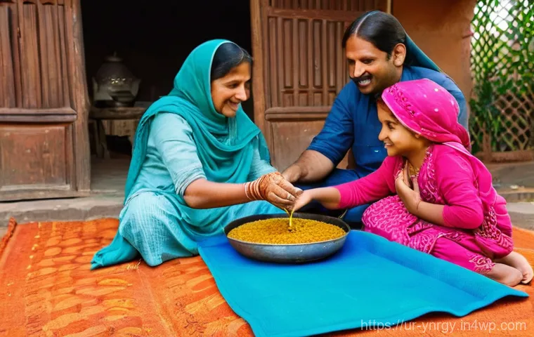 겨울철 따뜻한 요리로 에너지 절약하기 - **Prompt:** A cozy and vibrant scene inside a Pakistani home during a winter evening. A family (moth...