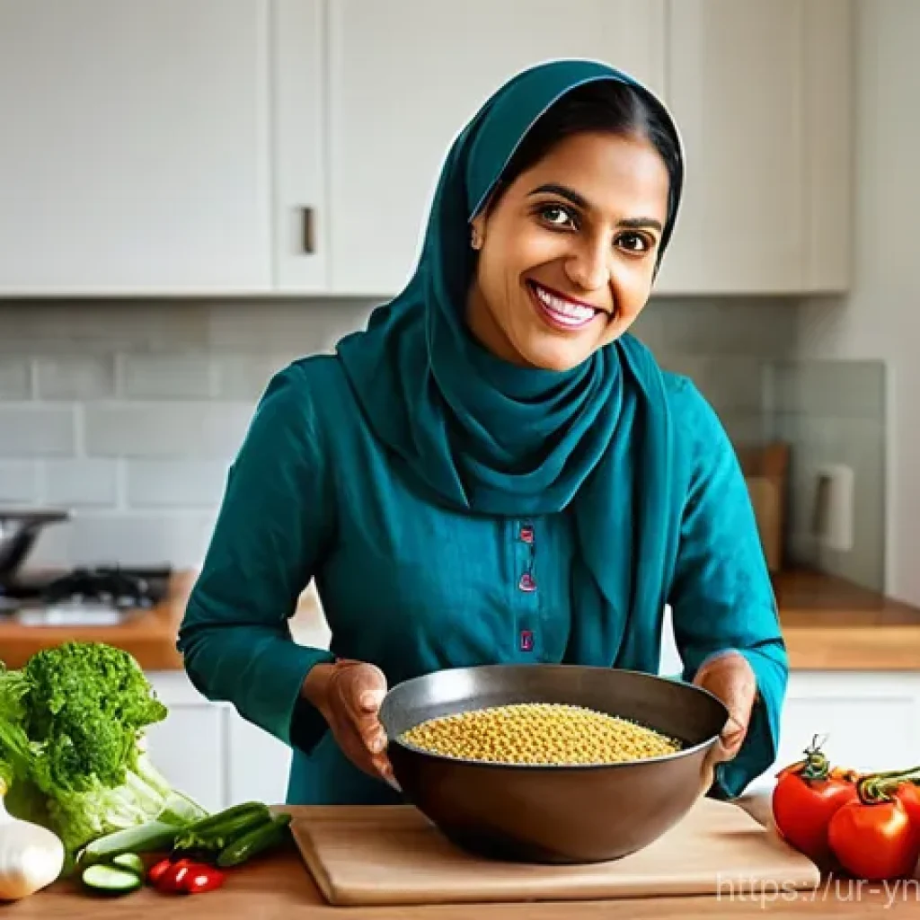 에너지 절약을 위한 조리법 워크숍 - **Prompt 1: Efficient Kitchen Prep for Energy Saving**
    A cheerful South Asian woman in her late ...