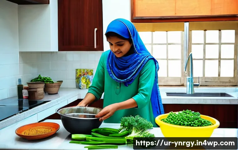 싱크대 사용을 줄여 에너지 절약하기 - **Water-Wise Kitchen Practices in a Pakistani Home**
"A brightly lit, clean, and organized kitch...