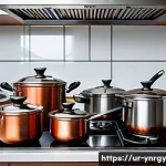 Home 21 에너지 절약을 위한 조리법 실험 - A modern kitchen scene featuring a traditional Pakistani home setting with thick, heavy copper and s...