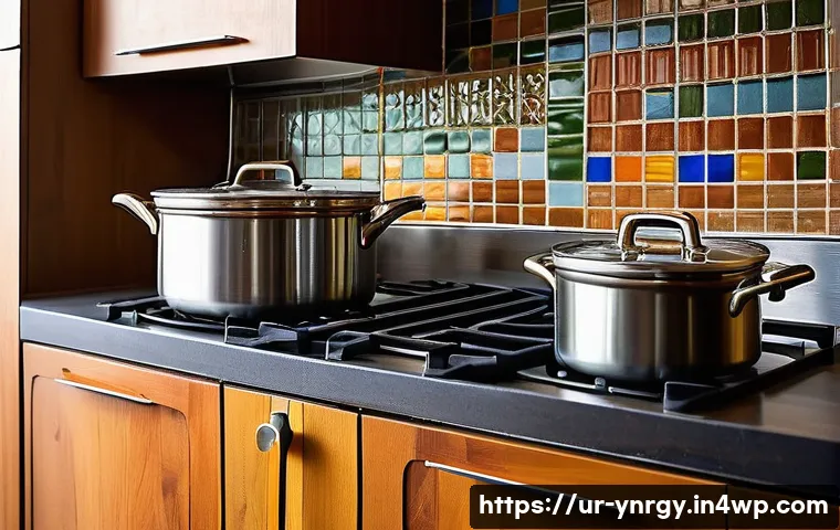 에너지 절약을 위한 요리 경험 공유 - A modern Pakistani kitchen scene featuring an induction stove with stainless steel and aluminum pots...