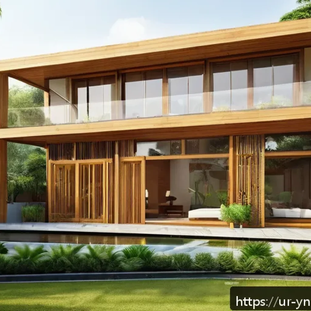 에너지 절약을 위한 재료 보관 방법 - A modern, eco-friendly home exterior in a South Asian urban setting featuring bamboo-framed windows ...