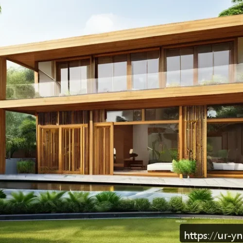 에너지 절약을 위한 재료 보관 방법 - A modern, eco-friendly home exterior in a South Asian urban setting featuring bamboo-framed windows ...